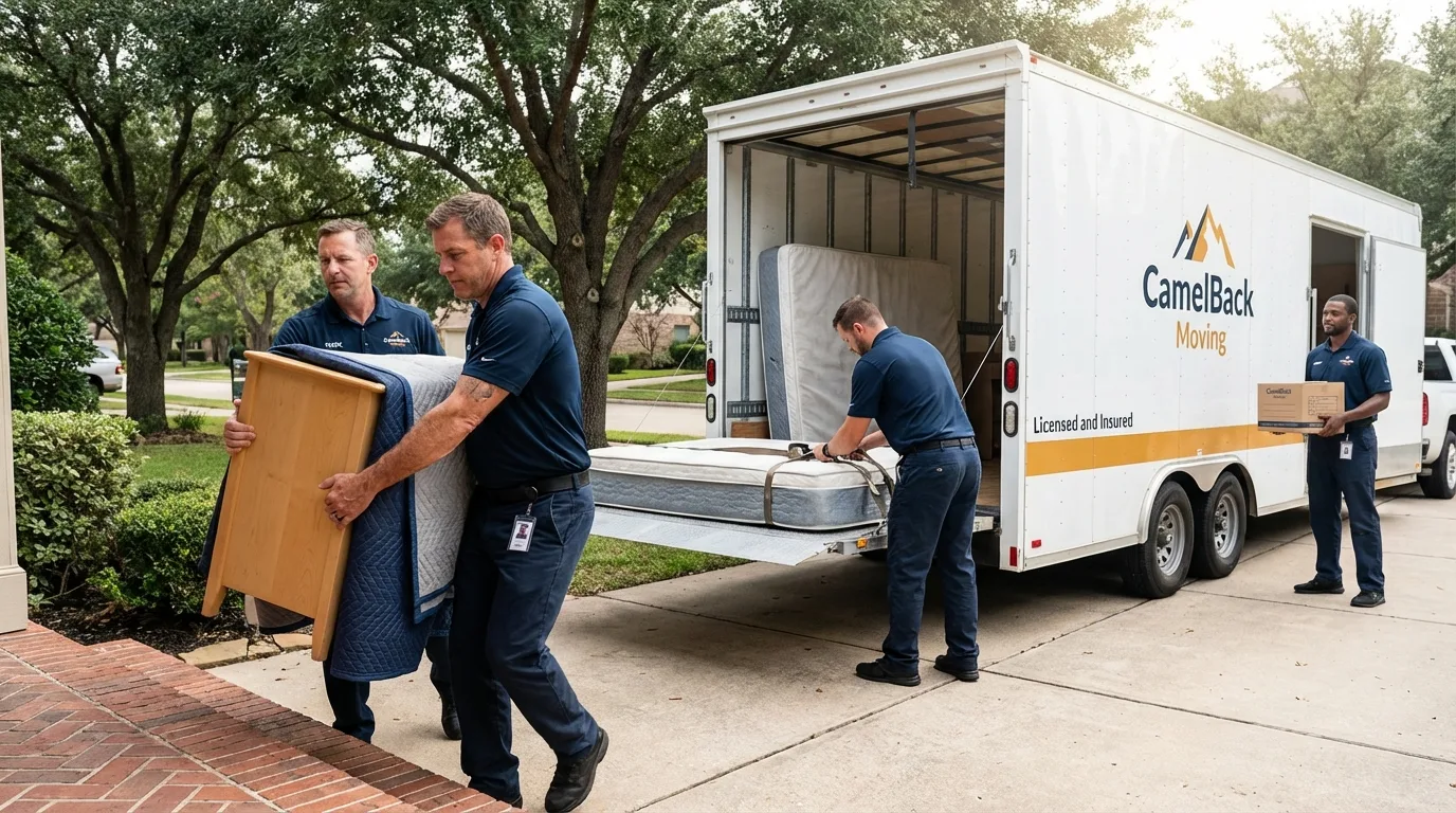 Crew loading residential truck for cross-state move from Muscle Shoals, AL
