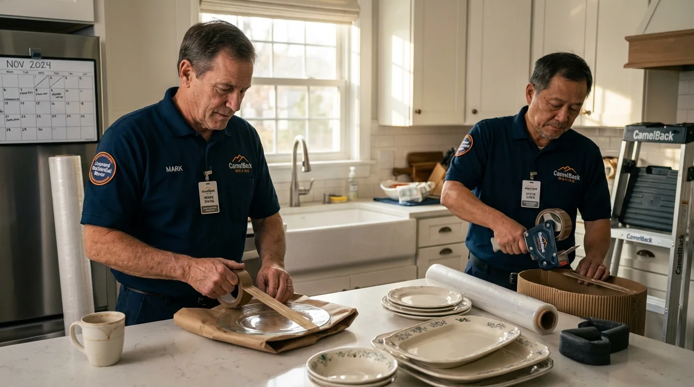 Professional crew packing kitchen dishware in Muscle Shoals, AL